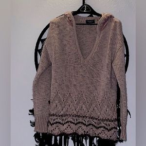 American eagle hooded cozy knit tan brown Aztec print tunic sweater Sz XL boho
